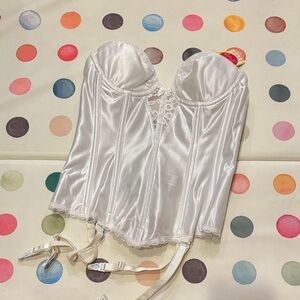 White Satin Bustier Corset with Lace Trim